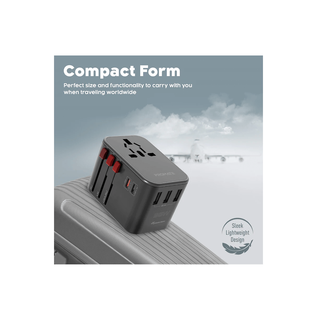 Promate TripMate-36W Smart Charging Surge Protected Universal Travel Adapter in Qatar Promate TripMate-36W Smart Charging Surge Protected Universal Travel Adapter in Qatar